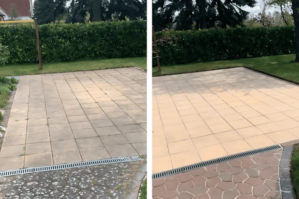 Steinreinigung Münster Vorher und Nachher Bild Terrassenreinigung