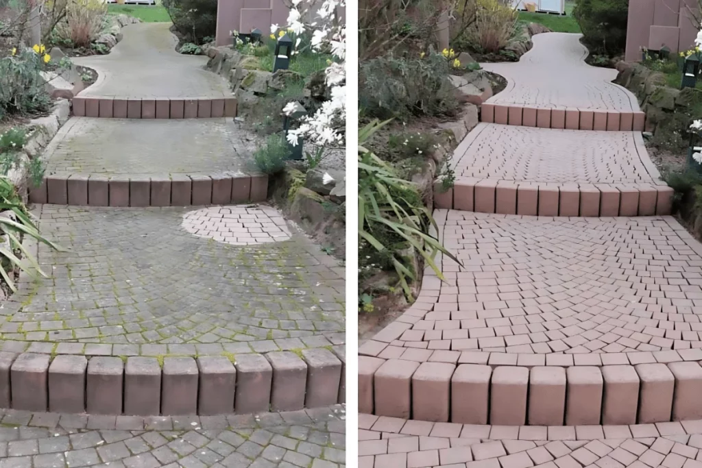 Steinreinigung Münster Vorher und Nachher Bild Wegereinigung