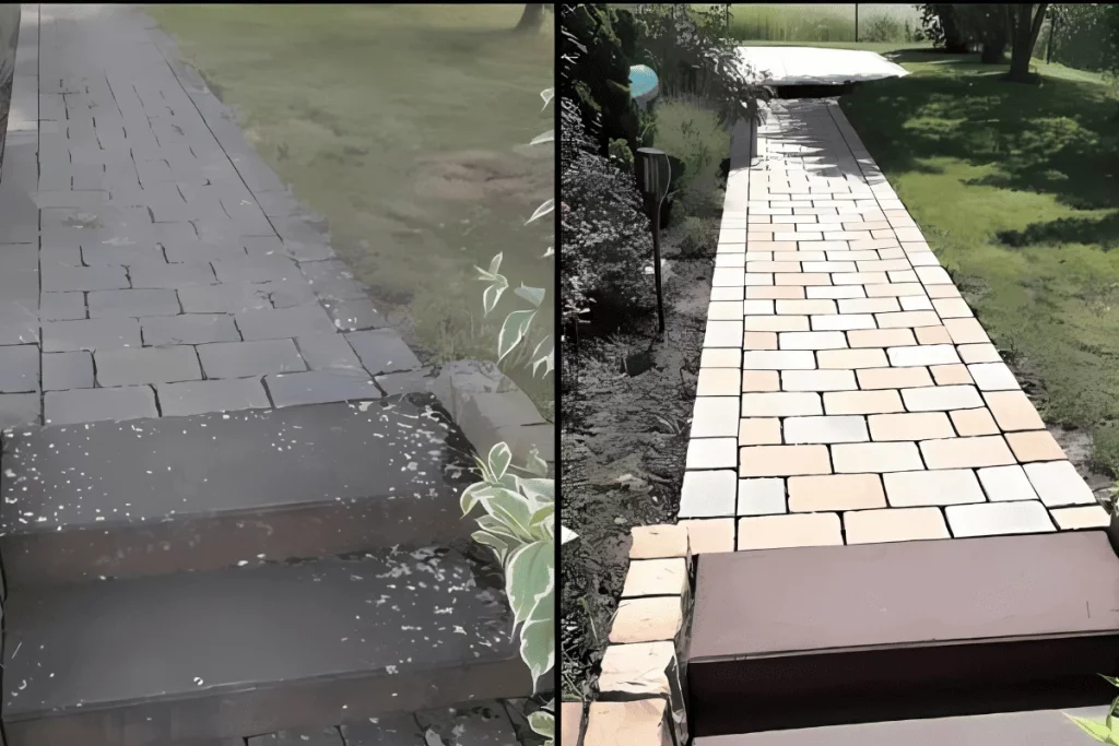 Vorher nachher bild einer steinreinigung in münster